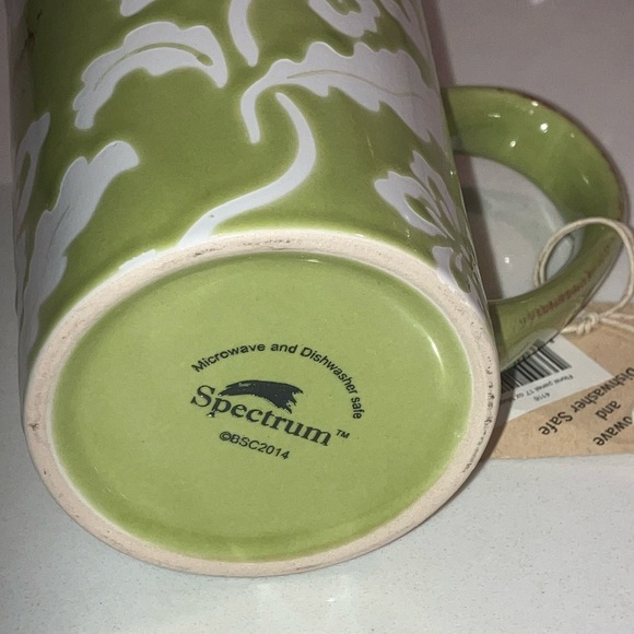 Floral boho tea cup / Mug NWT green / white ceramic - Picture 7 of 9